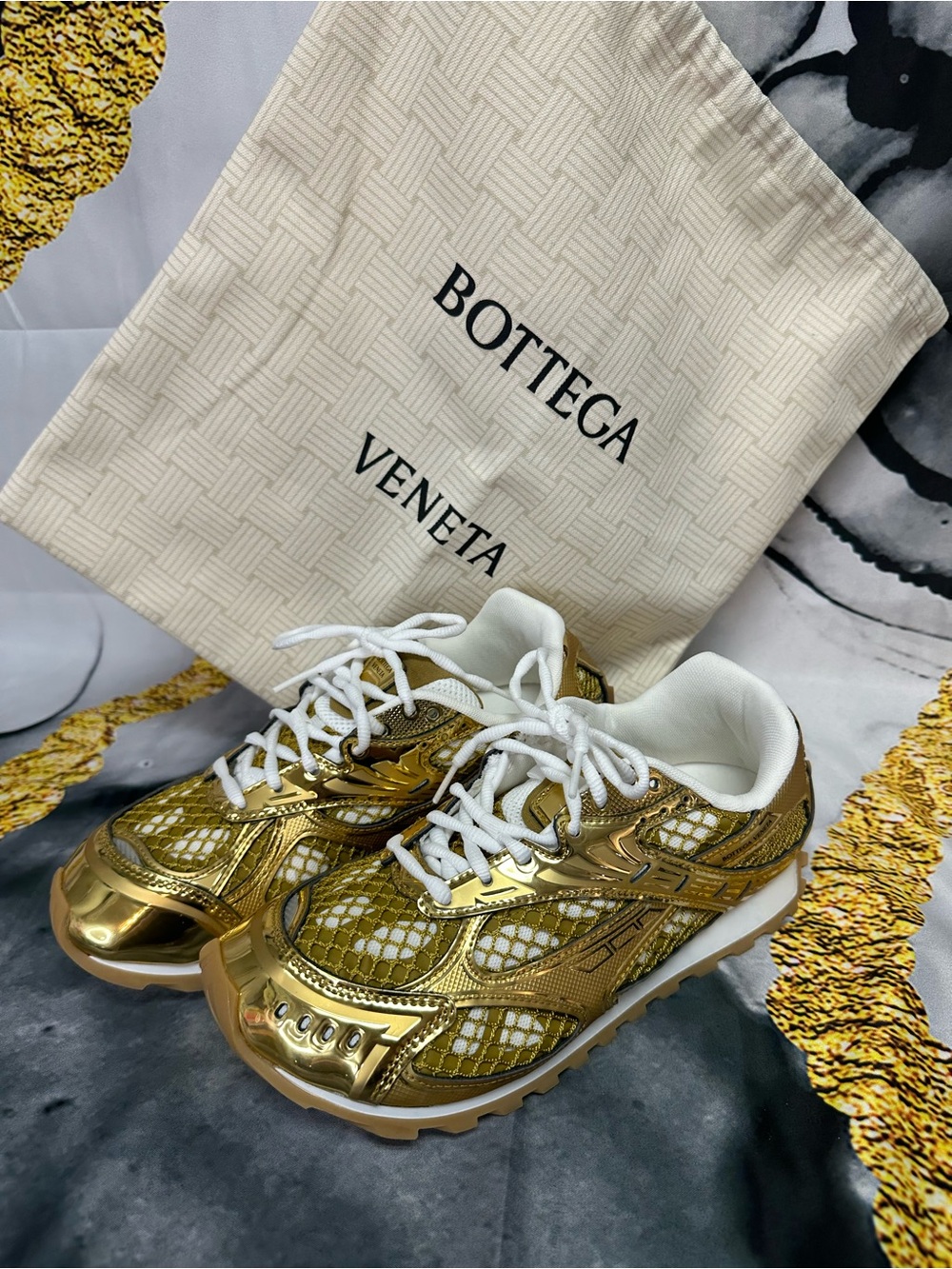 Bottega Veneta Gold Metallic Runner Sneakers Size 39